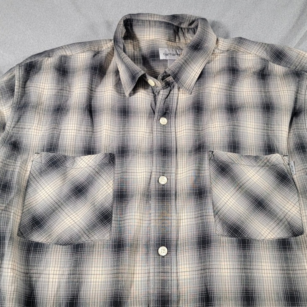 Carhartt Button Down Shirt Mens XL Grey Plaid Long Sleeve Cotton Workwear